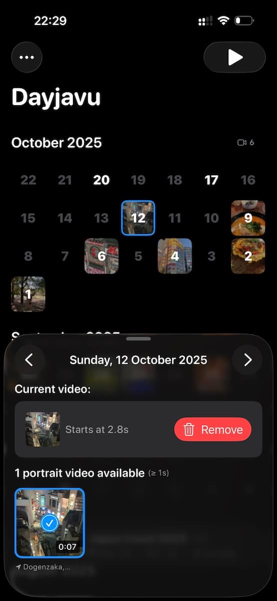 Picking which clip to use for 12 October, with the start point set to 2.8 seconds
